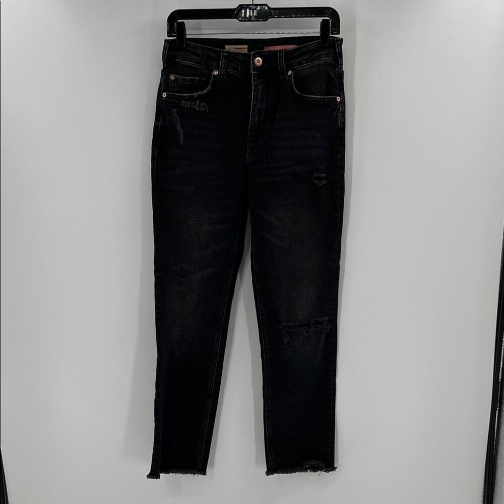 Pilcro Women's The Vintage Straight Jeans with raw hem - Black - 28